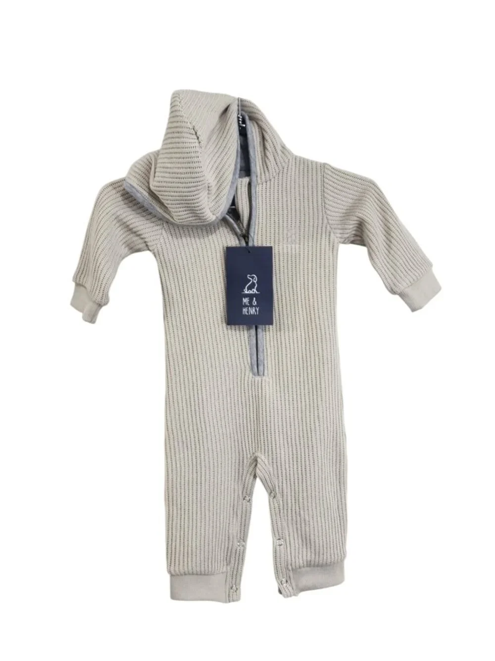 NWT - ME & HENRY Beige Long Sleeve Hooded Romper - Size 3/6m